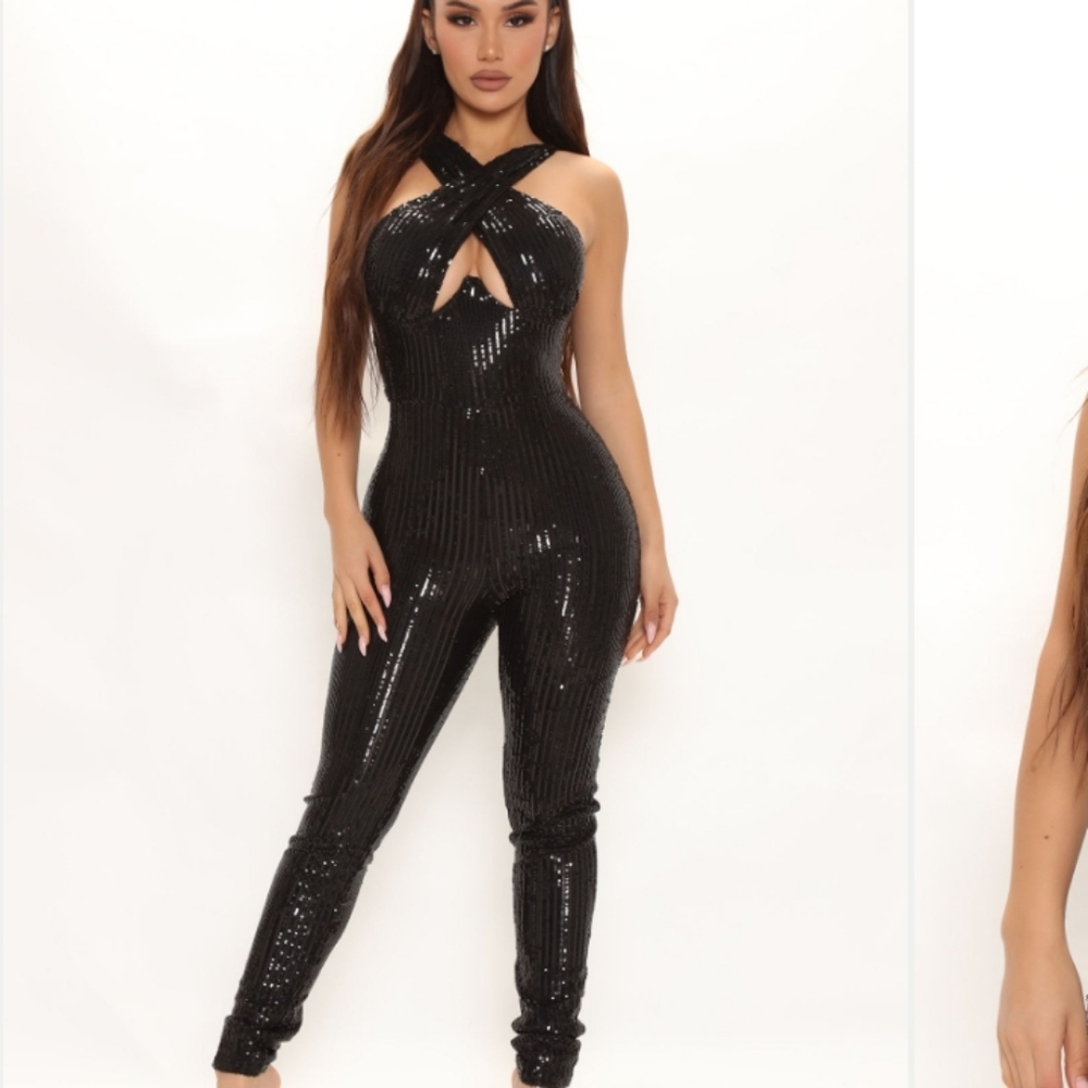 Brand New Without Tag Dazzling Night Sequin Jumpsuit - Black